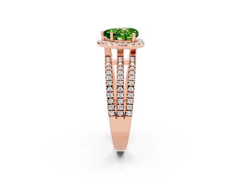 Rose gold Heart Cut Peridot Halo Engagement Ring with Split Shank and Four-Prong Setting_2
