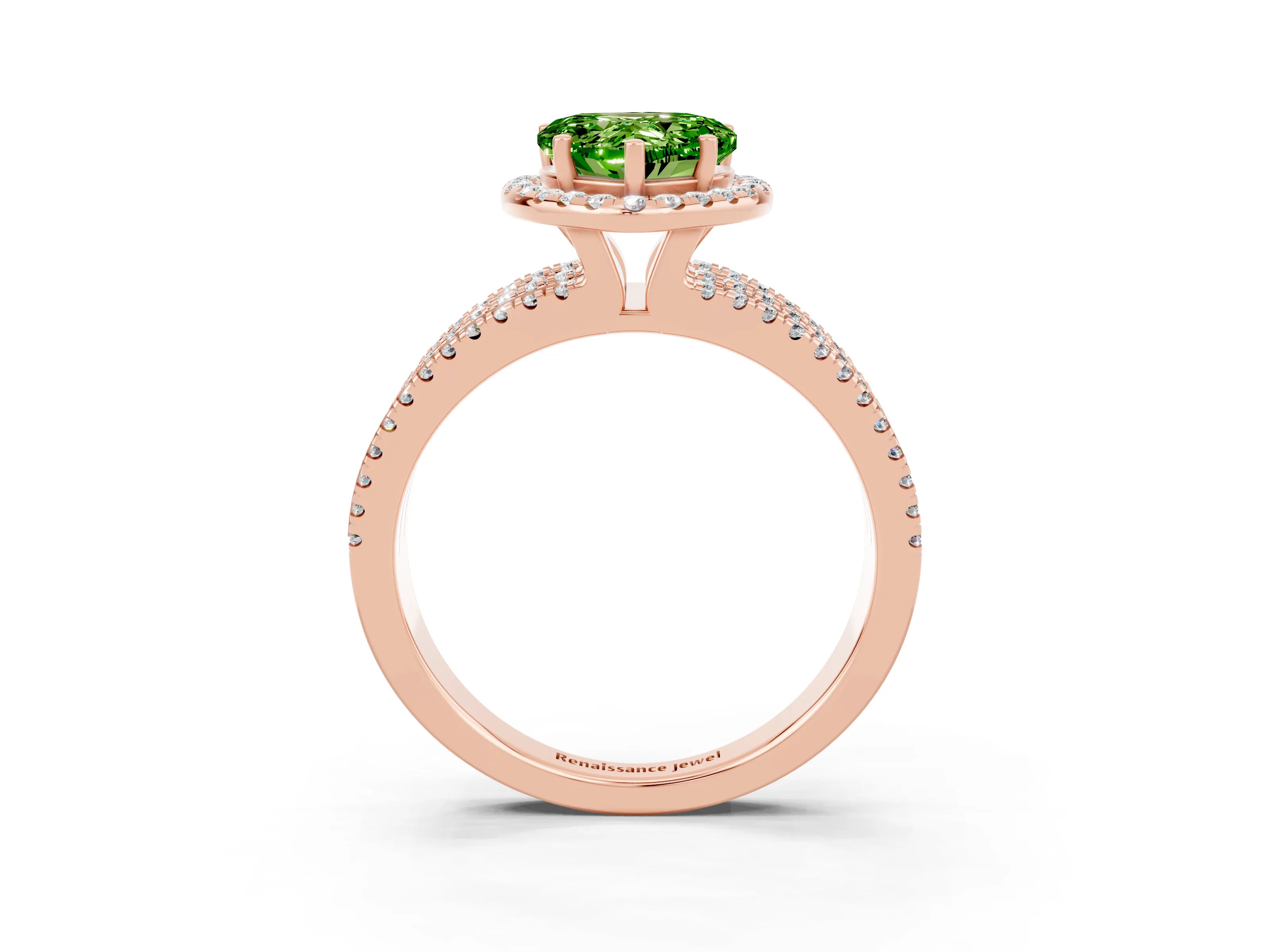 Rose gold Heart Cut Peridot Halo Engagement Ring with Split Shank and Four-Prong Setting_3