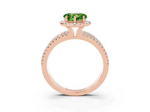 Rose gold Heart Cut Peridot Halo Engagement Ring with Split Shank and Four-Prong Setting_3