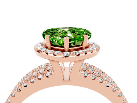 Rose gold Heart Cut Peridot Halo Engagement Ring with Split Shank and Four-Prong Setting_4