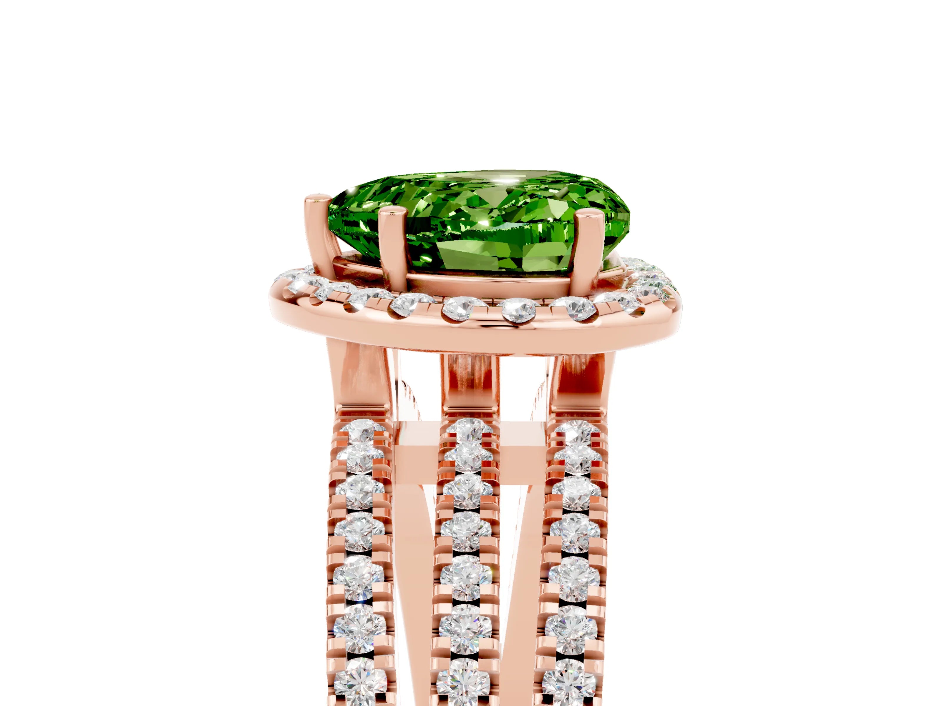 Rose gold Heart Cut Peridot Halo Engagement Ring with Split Shank and Four-Prong Setting_5