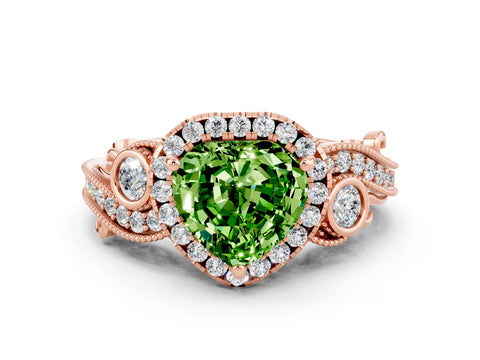Rose gold Heart Cut Peridot Halo Ring with Milgrain Pavé Band and Four-Prong Setting_12