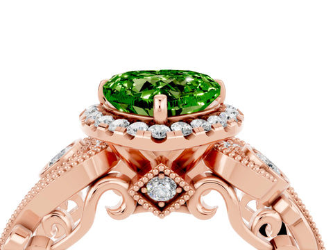 Rose gold Heart Cut Peridot Halo Ring with Milgrain Pavé Band and Four-Prong Setting_16