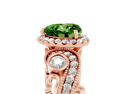 Rose gold Heart Cut Peridot Halo Ring with Milgrain Pavé Band and Four-Prong Setting_17