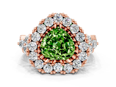 Rose gold Heart Cut Peridot Halo Ring with Pavé Band and Four-Prong Setting_12