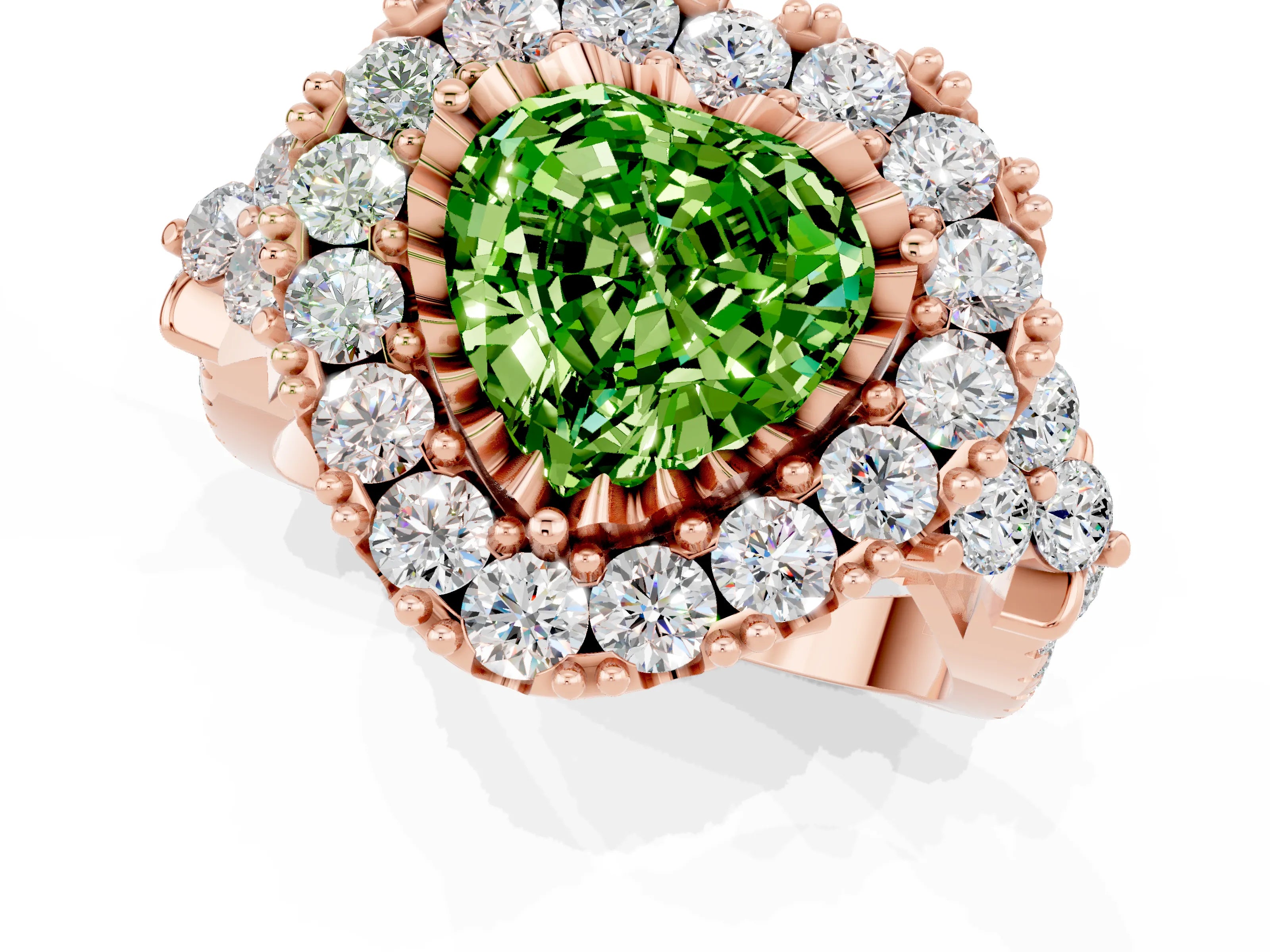 Rose gold Heart Cut Peridot Halo Ring with Pavé Band and Four-Prong Setting_13