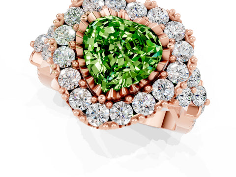 Rose gold Heart Cut Peridot Halo Ring with Pavé Band and Four-Prong Setting_13