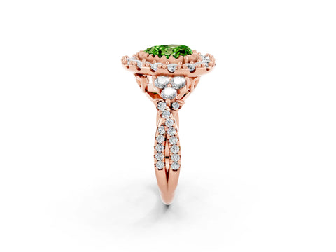 Rose gold Heart Cut Peridot Halo Ring with Pavé Band and Four-Prong Setting_14