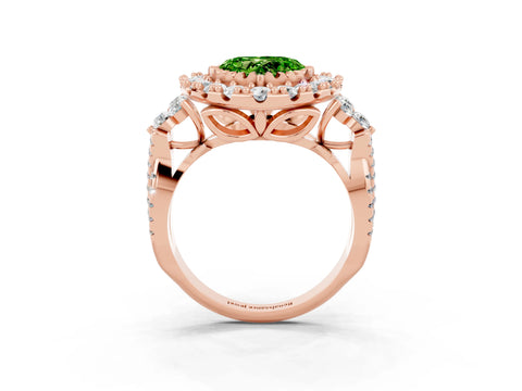 Rose gold Heart Cut Peridot Halo Ring with Pavé Band and Four-Prong Setting_15