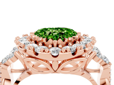 Rose gold Heart Cut Peridot Halo Ring with Pavé Band and Four-Prong Setting_16