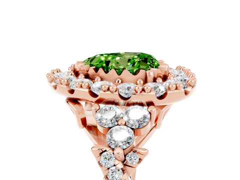 Rose gold Heart Cut Peridot Halo Ring with Pavé Band and Four-Prong Setting_17