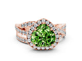Rose gold Heart Cut Peridot Halo Ring with Round Split Shank and Prong Setting_48