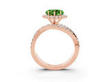 Rose gold Heart Cut Peridot Halo Ring with Round Split Shank and Prong Setting_51