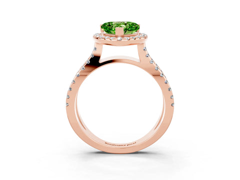 Rose gold Heart Cut Peridot Halo Ring with Split Shank Pavé Band and Prong Setting_3