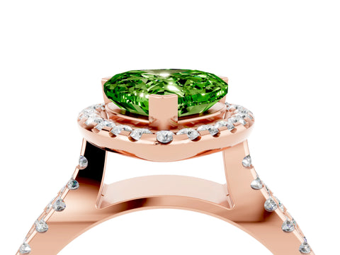 Rose gold Heart Cut Peridot Halo Ring with Split Shank Pavé Band and Prong Setting_4