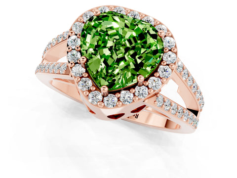 Rose gold Heart Cut Peridot Halo Ring with Split Shank U-Prong Band and Four-Prong Setting_1
