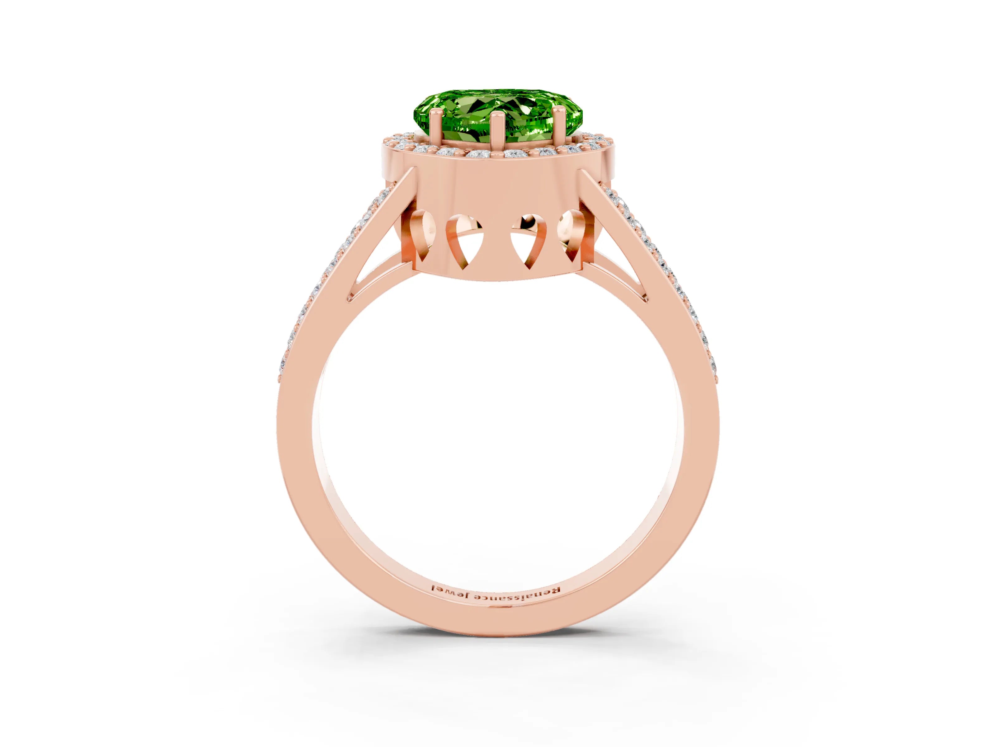 Rose gold Heart Cut Peridot Halo Ring with Split Shank U-Prong Band and Four-Prong Setting_3