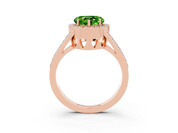 Rose gold Heart Cut Peridot Halo Ring with Split Shank U-Prong Band and Four-Prong Setting