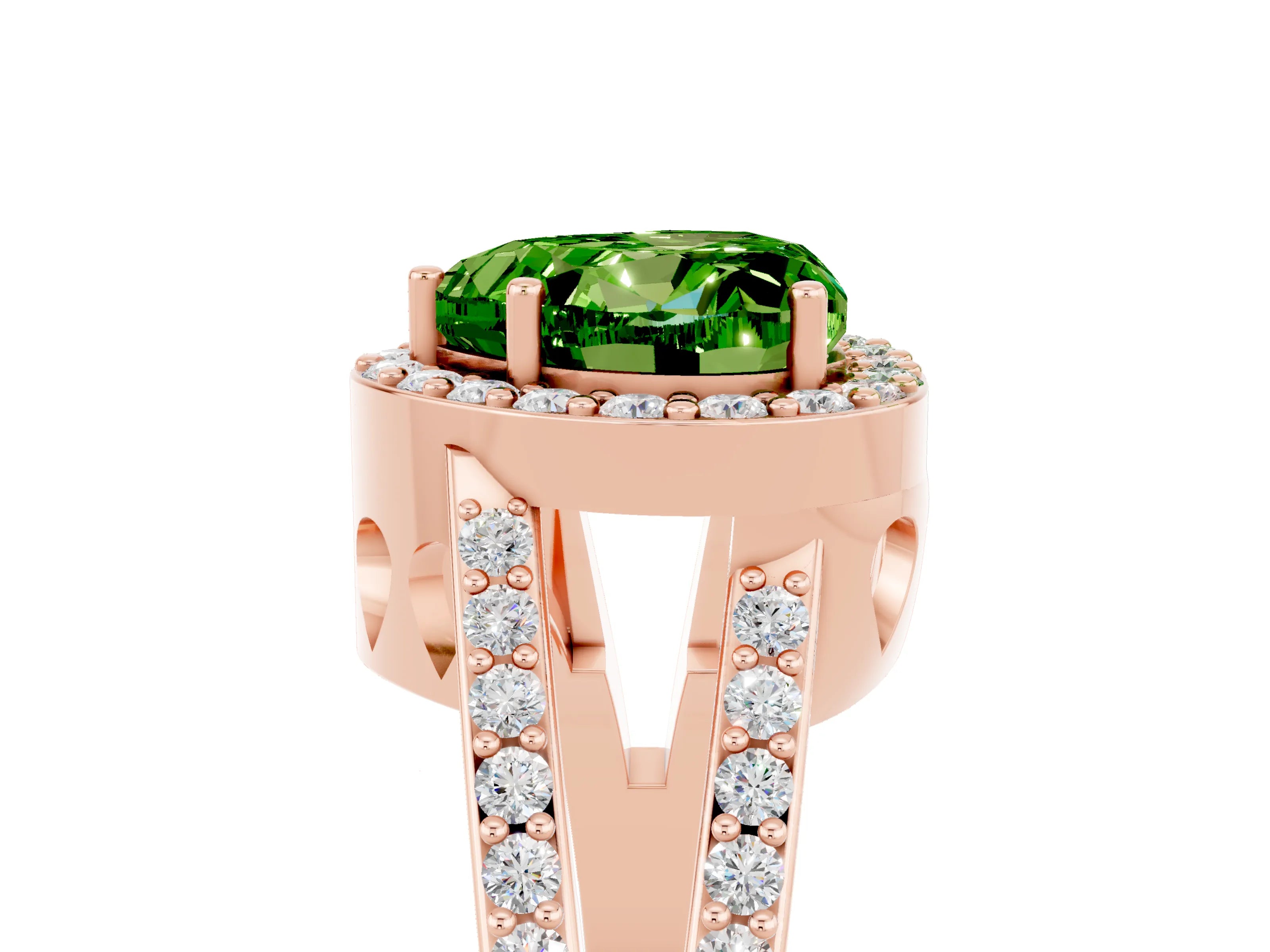 Rose gold Heart Cut Peridot Halo Ring with Split Shank U-Prong Band and Four-Prong Setting_5