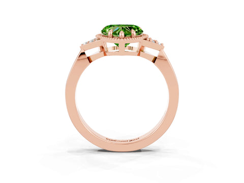 Rose gold Heart Cut Peridot Halo Ring with Tapered Band and Four-Prong Setting_3