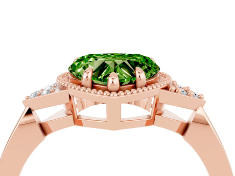 Rose gold Heart Cut Peridot Halo Ring with Tapered Band and Four-Prong Setting_4