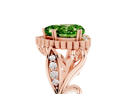 Rose gold Heart Cut Peridot Halo Ring with Vintage Split Shank and Four-Prong Setting_5
