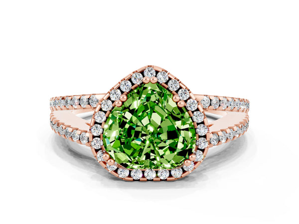 Rose gold Heart Cut Peridot Halo Split Shank Engagement Ring