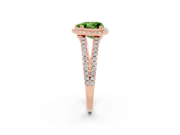 Rose gold Heart Cut Peridot Halo Split Shank Engagement Ring