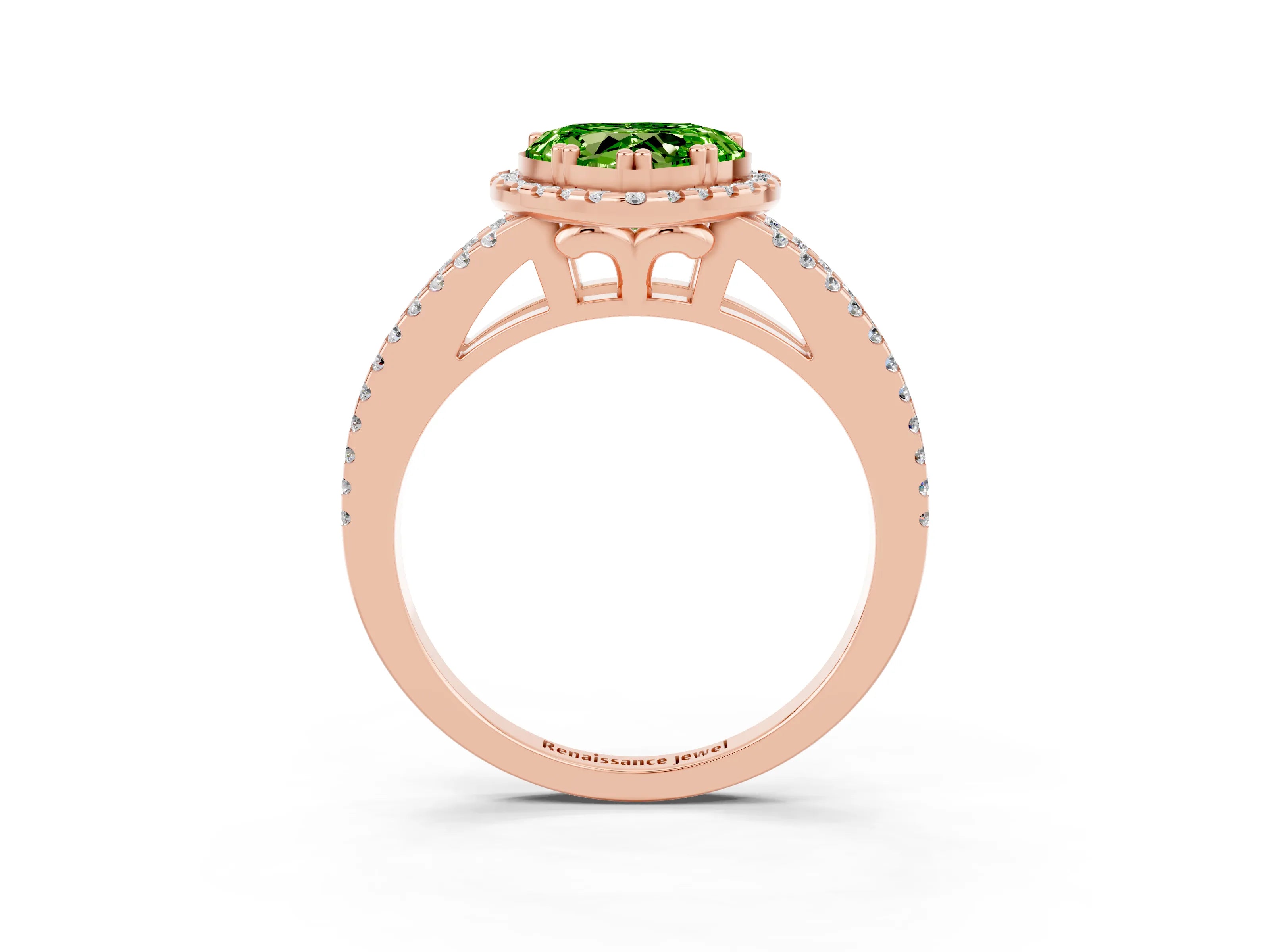 Rose gold Heart Cut Peridot Halo Split Shank Engagement Ring_15