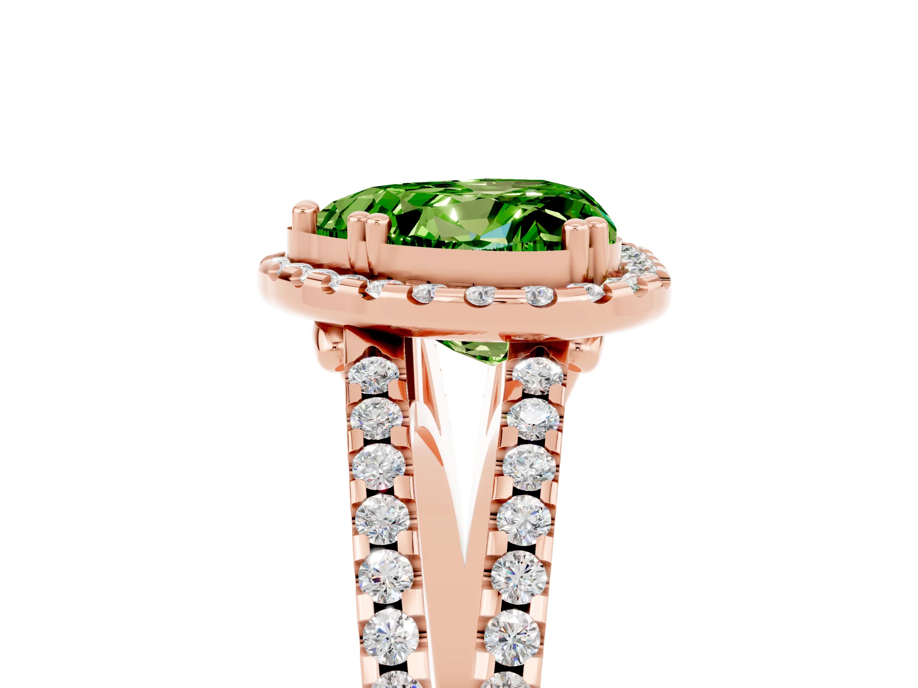 Rose gold Heart Cut Peridot Halo Split Shank Engagement Ring_17