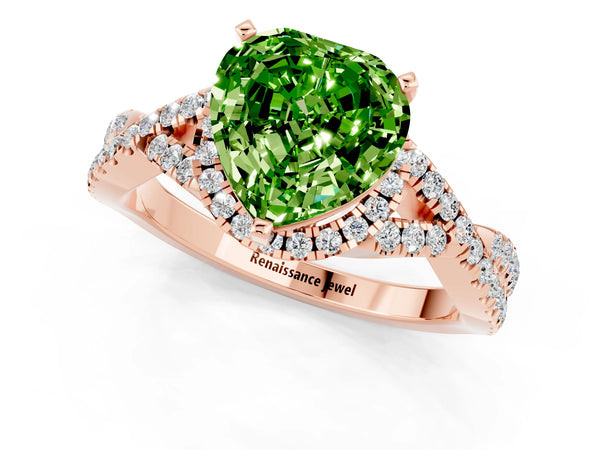 Rose gold Heart Cut Peridot  Halo Twist Band Solitaire Prong Setting Ring