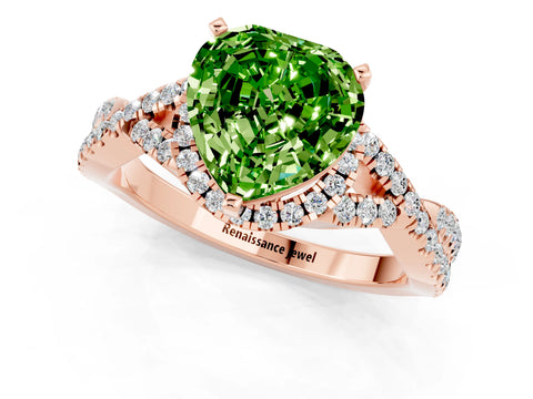 Rose gold Heart Cut Peridot Halo Twist Band Solitaire Prong Setting Ring_1