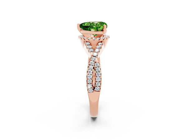 Rose gold Heart Cut Peridot  Halo Twist Band Solitaire Prong Setting Ring