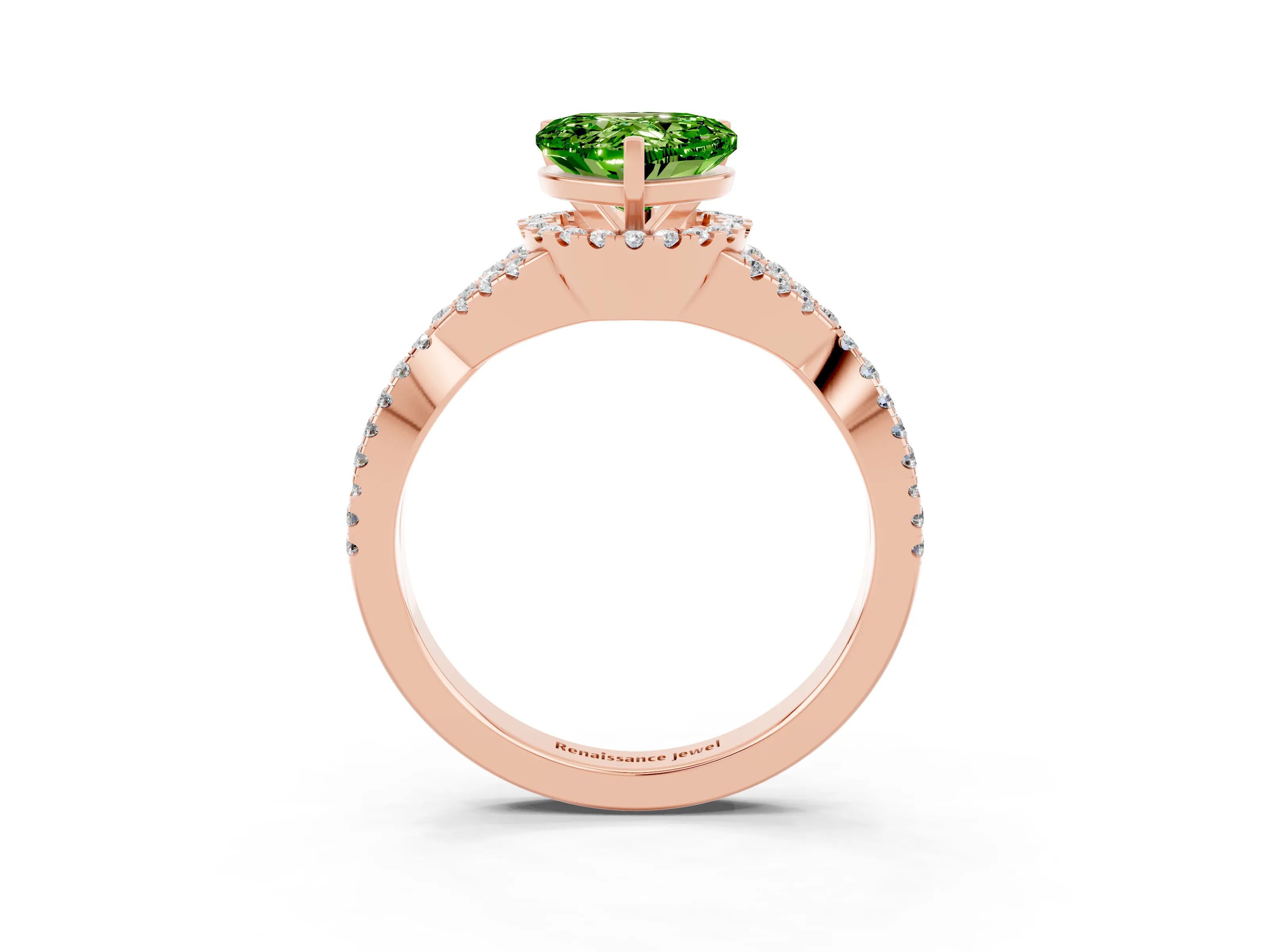 Rose gold Heart Cut Peridot Halo Twist Band Solitaire Prong Setting Ring_3
