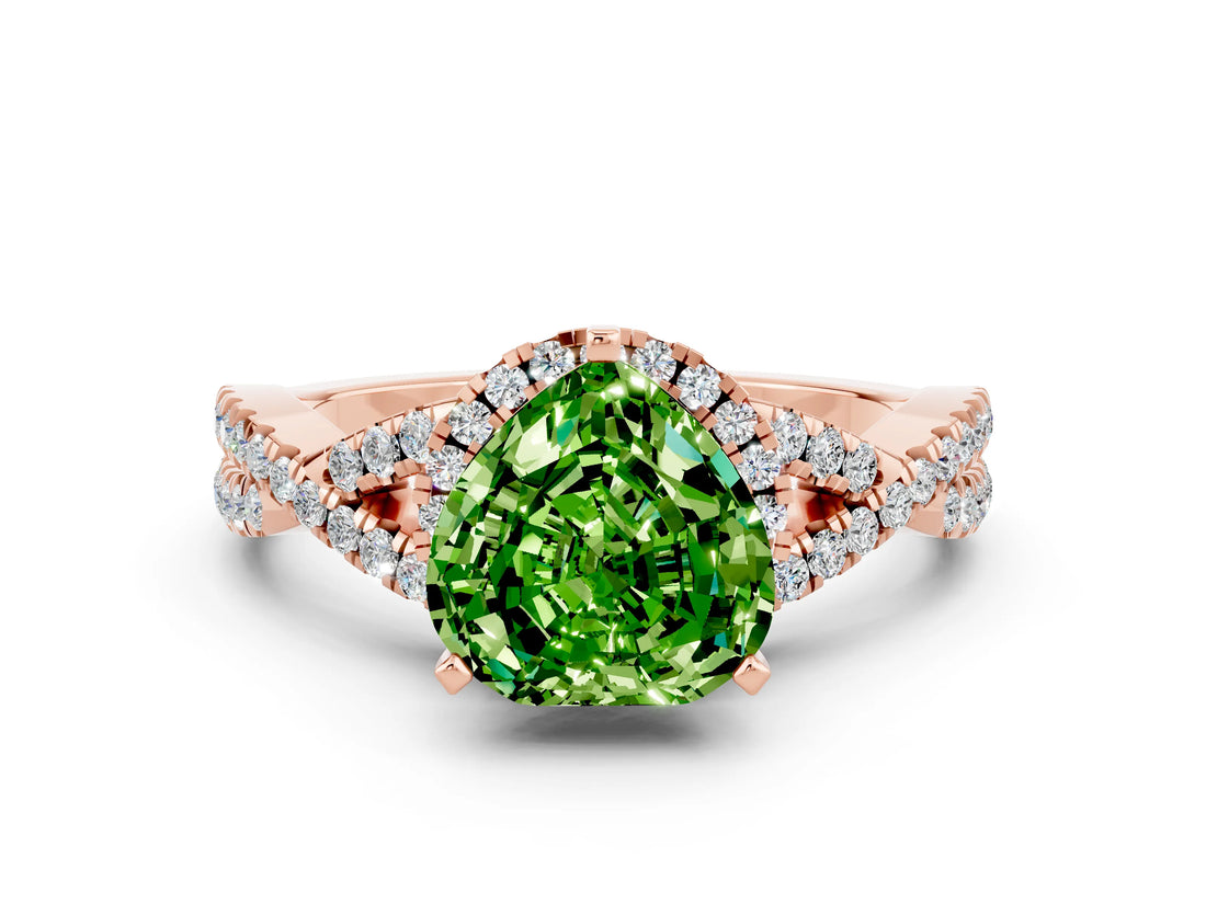 Rose gold Heart Cut Peridot  Halo Twist Band Solitaire Prong Setting Ring_36