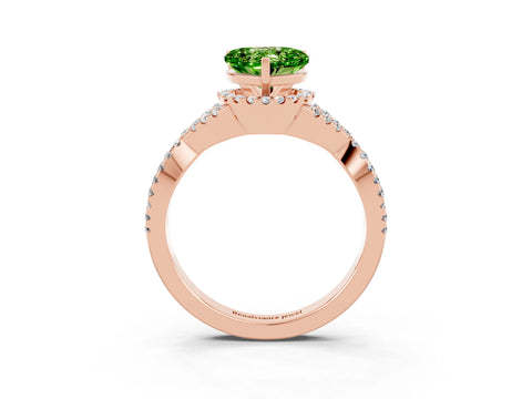 Rose gold Heart Cut Peridot Halo Twist Band Solitaire Prong Setting Ring_3
