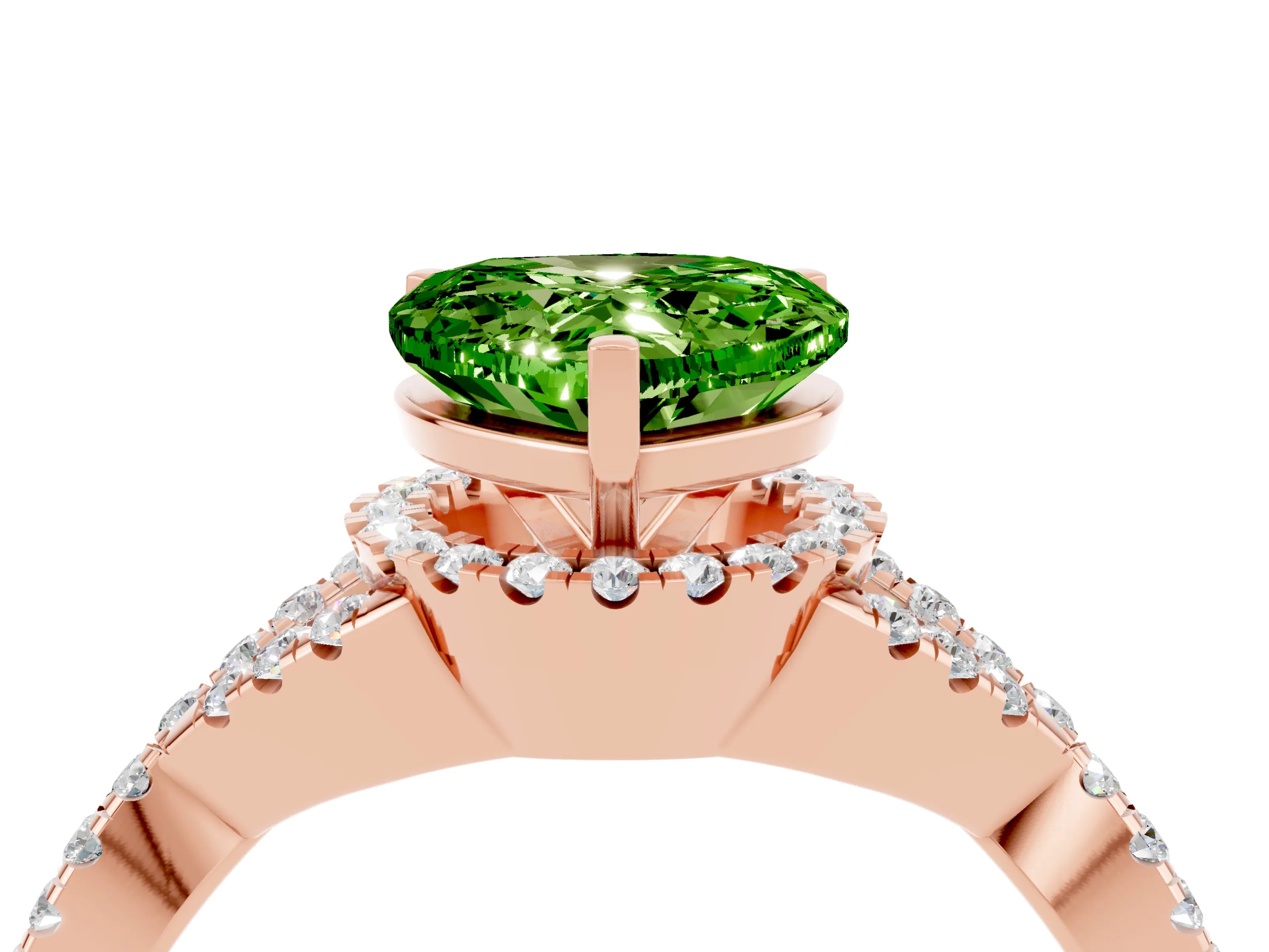 Rose gold Heart Cut Peridot Halo Twist Band Solitaire Prong Setting Ring_4
