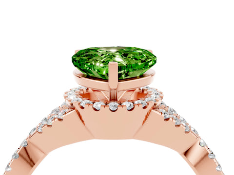 Rose gold Heart Cut Peridot Halo Twist Band Solitaire Prong Setting Ring_4