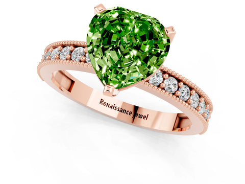 Rose gold Heart Cut Peridot Milgrain Pavé Engagement Ring with Four-Prong Setting_13