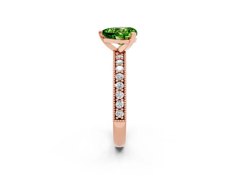 Rose gold Heart Cut Peridot Milgrain Pavé Engagement Ring with Four-Prong Setting_14