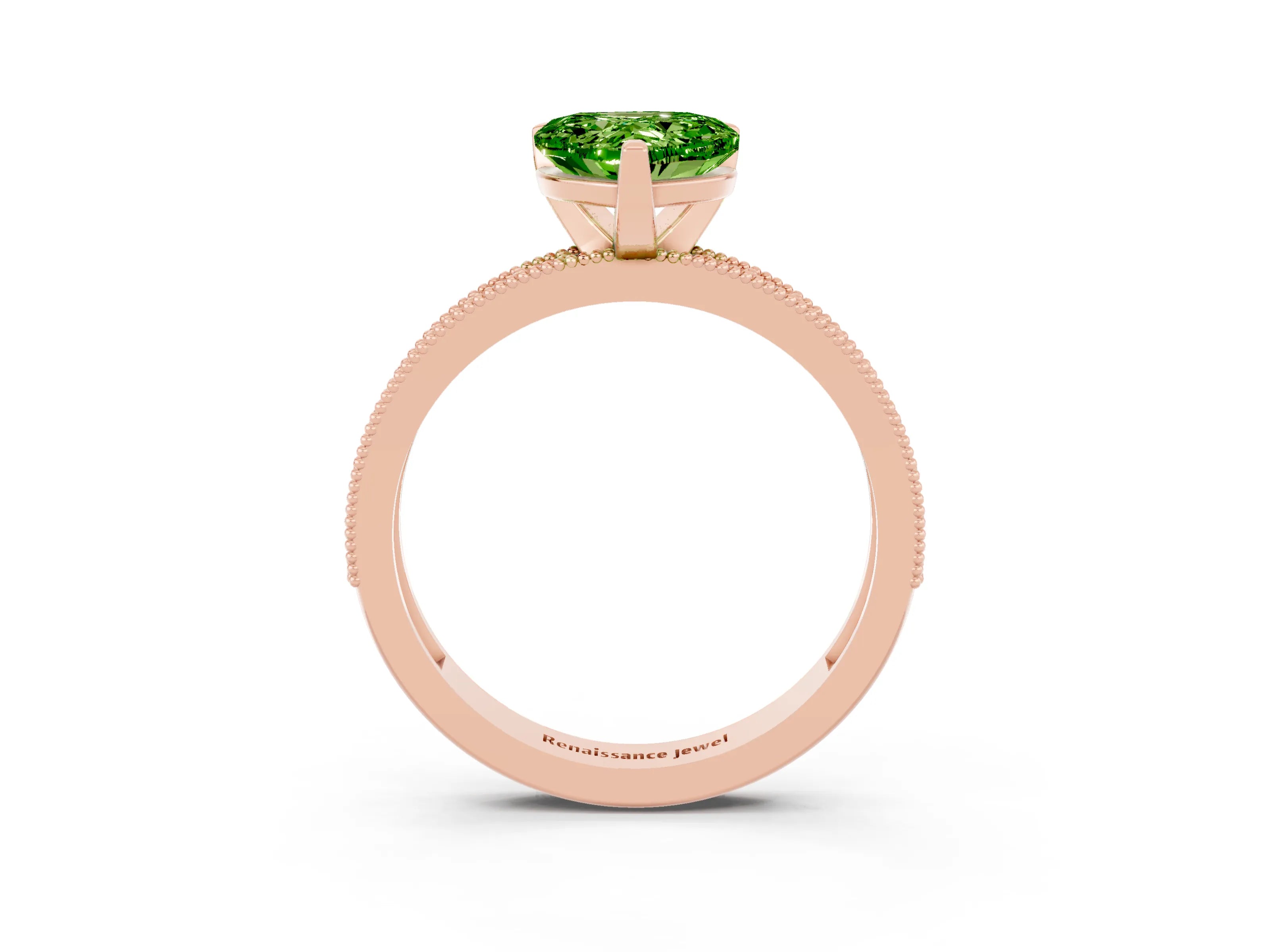 Rose gold Heart Cut Peridot Milgrain Pavé Engagement Ring with Four-Prong Setting_15