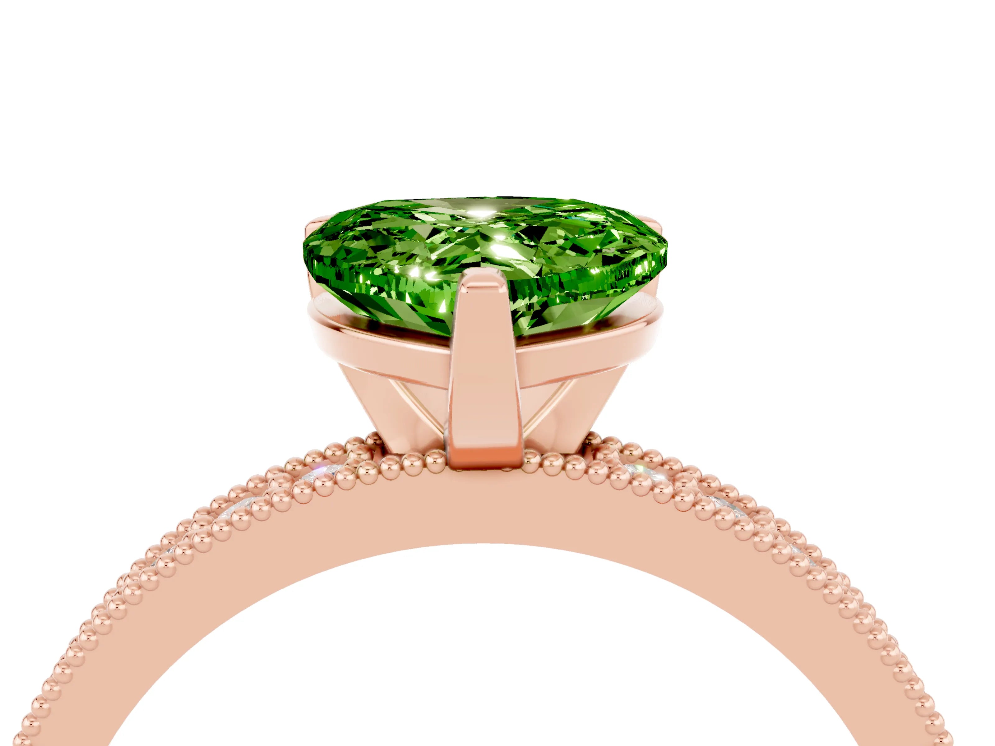 Rose gold Heart Cut Peridot Milgrain Pavé Engagement Ring with Four-Prong Setting_16