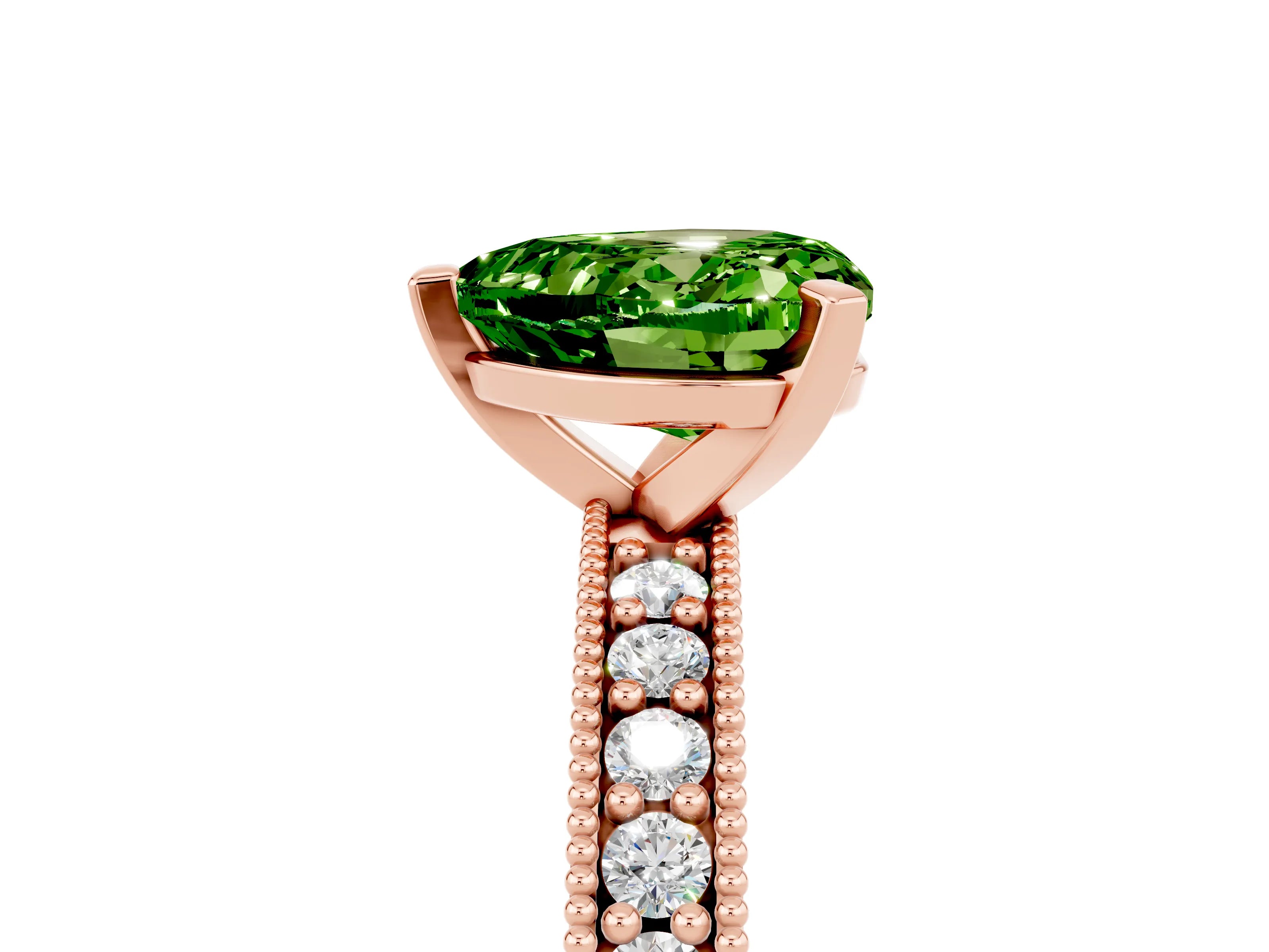 Rose gold Heart Cut Peridot Milgrain Pavé Engagement Ring with Four-Prong Setting_17