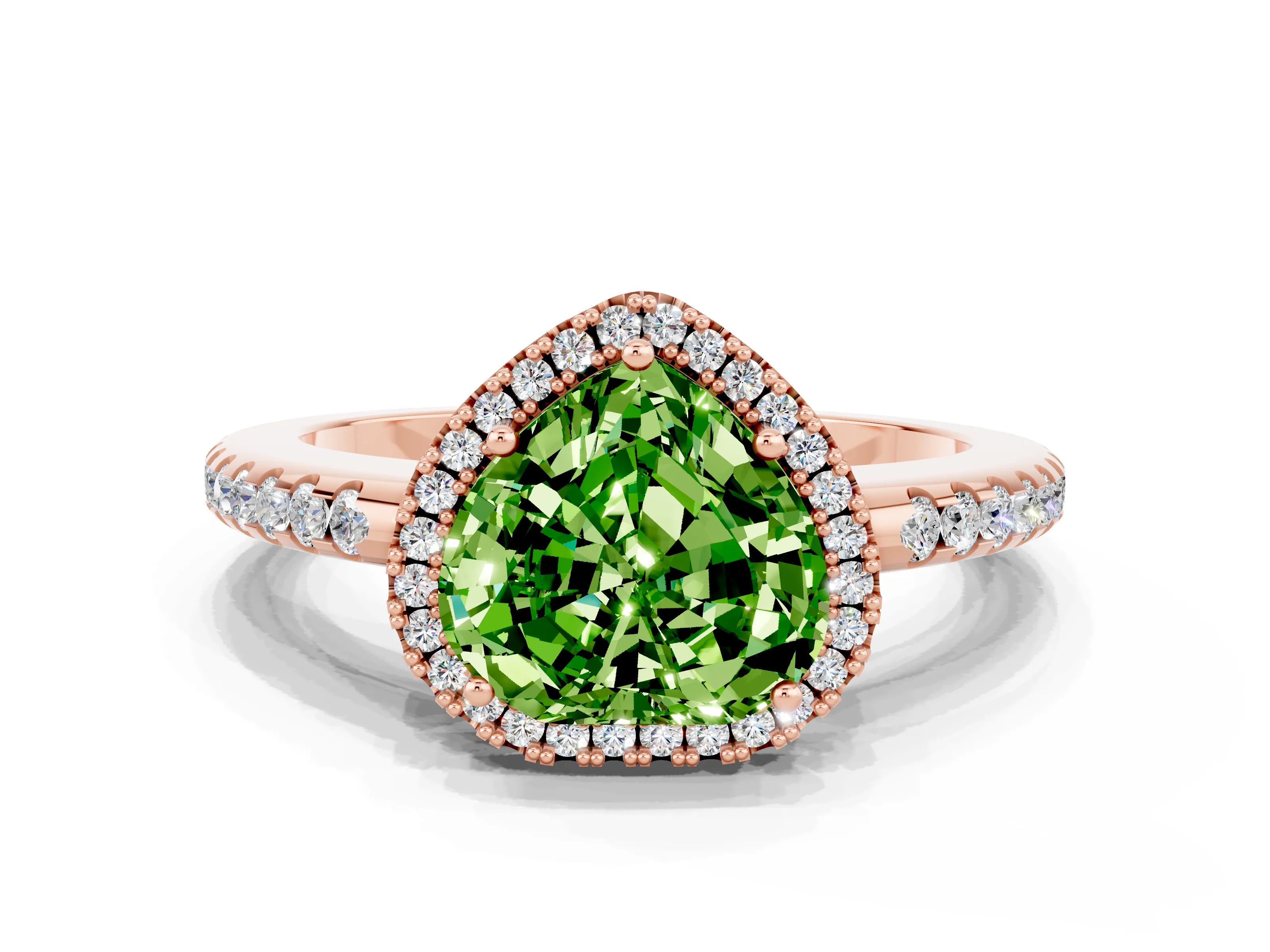 Rose gold Heart Cut Peridot Pavé Halo Ring with Four-Prong Setting_12