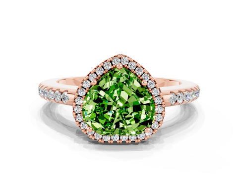 Rose gold Heart Cut Peridot Pavé Halo Ring with Four-Prong Setting_12