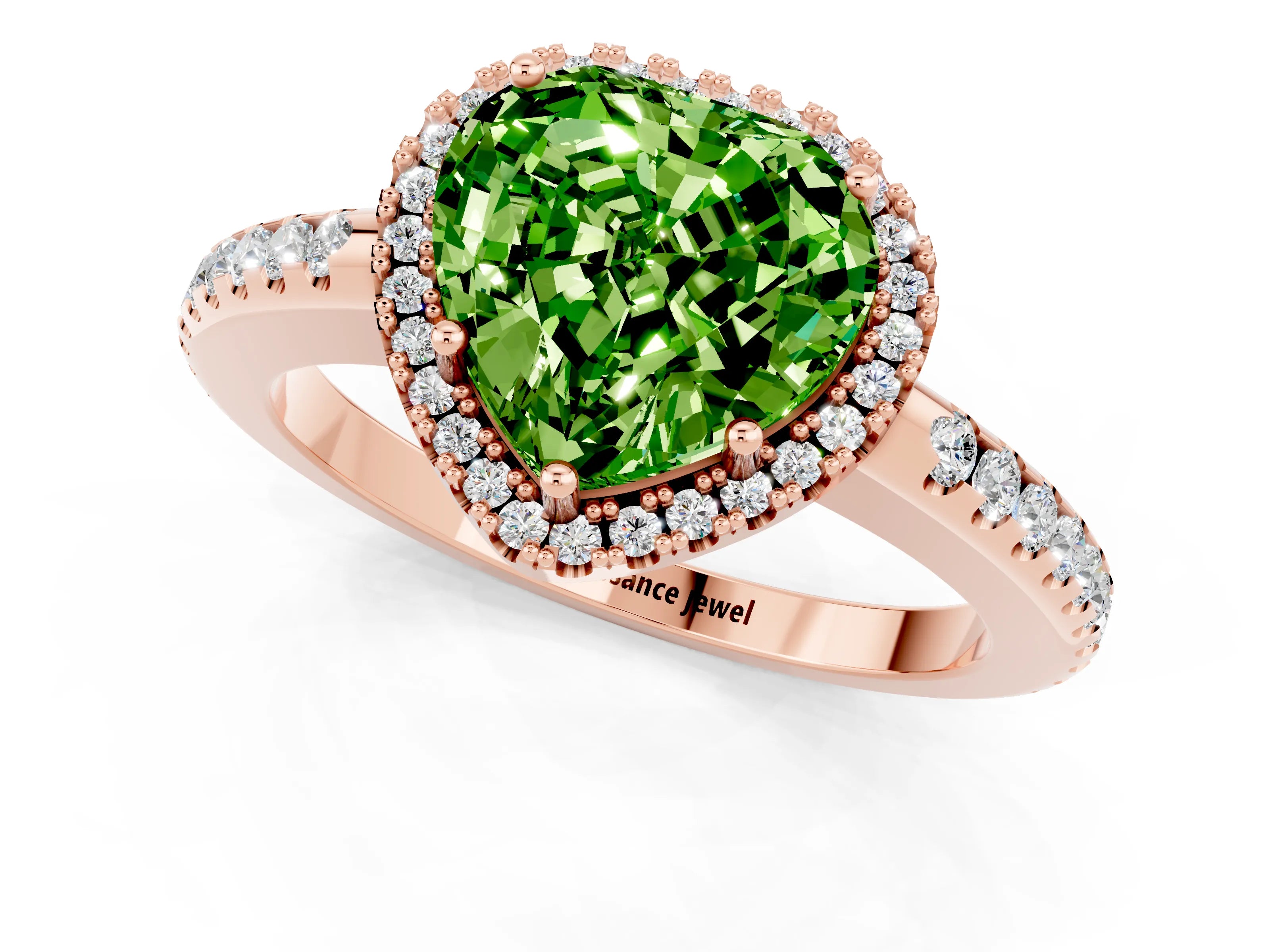 Rose gold Heart Cut Peridot Pavé Halo Ring with Four-Prong Setting_13