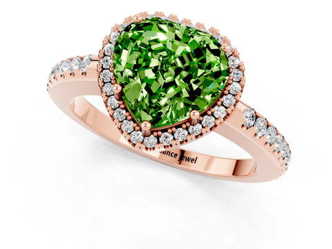 Rose gold Heart Cut Peridot Pavé Halo Ring with Four-Prong Setting_13
