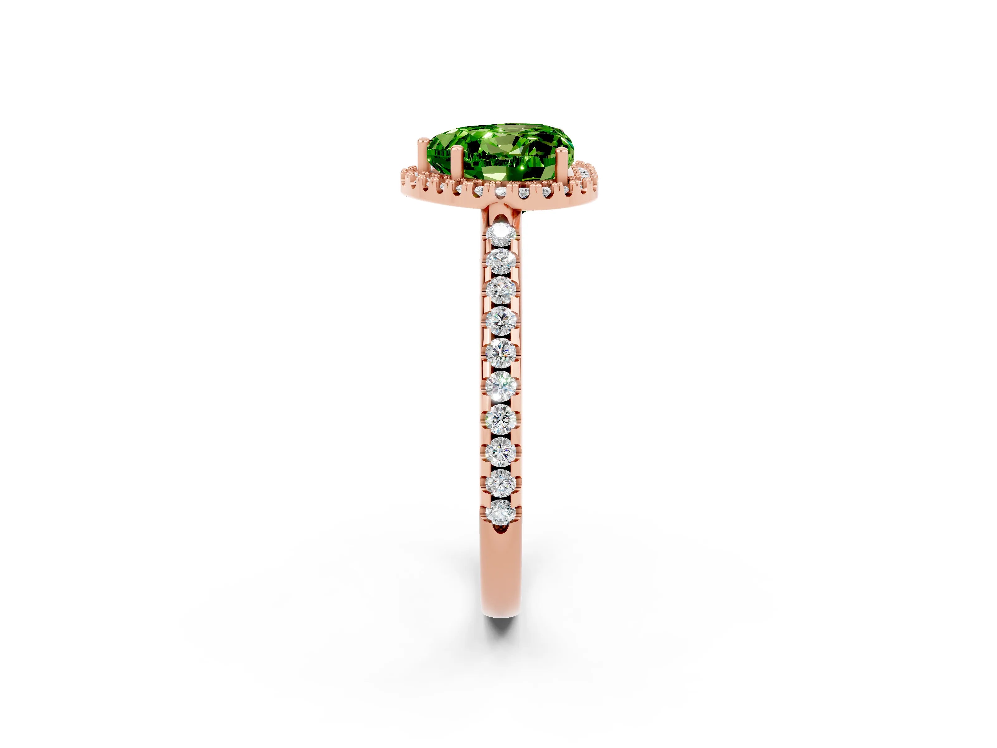 Rose gold Heart Cut Peridot Pavé Halo Ring with Four-Prong Setting_14