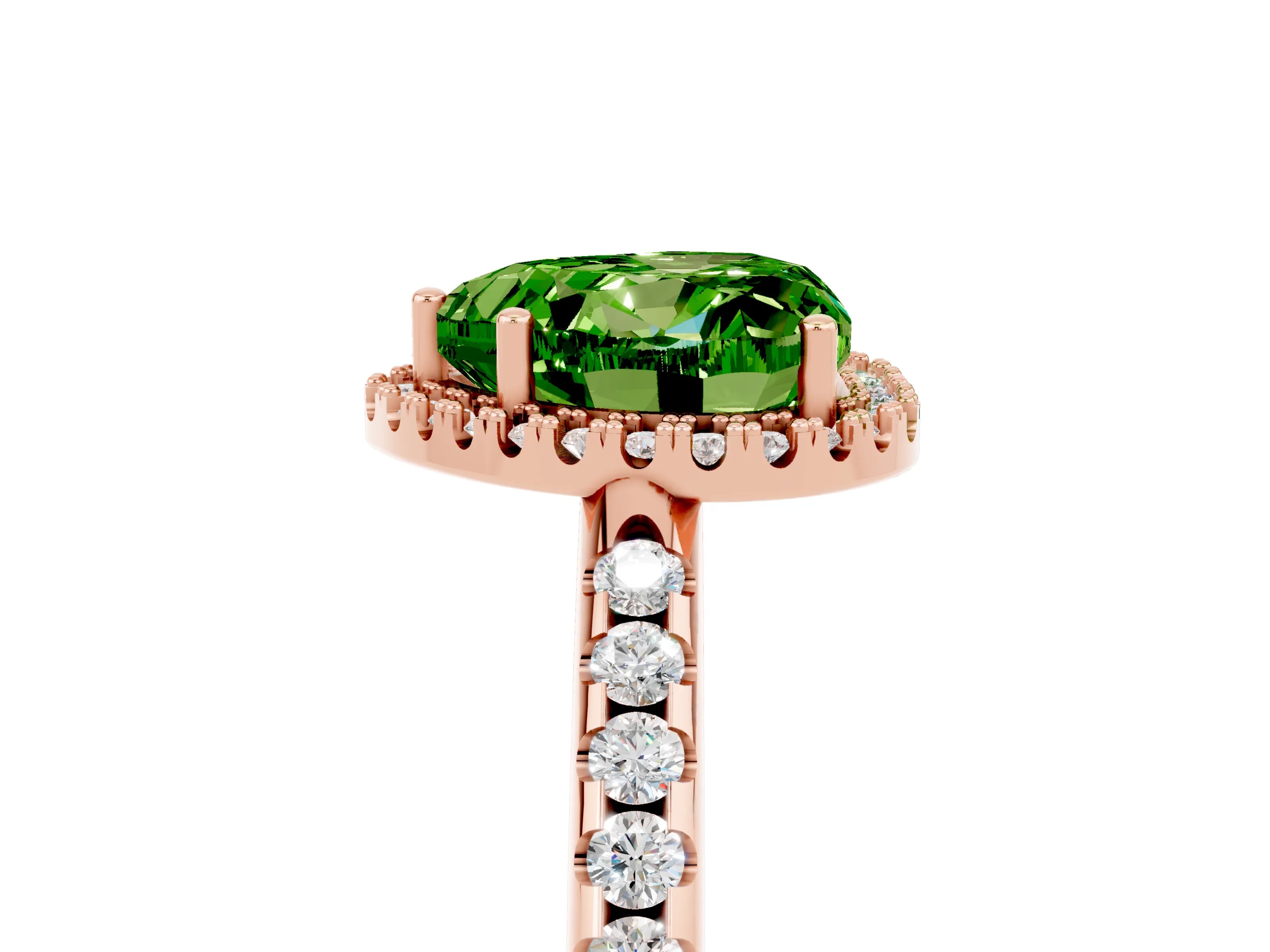 Rose gold Heart Cut Peridot Pavé Halo Ring with Four-Prong Setting_17