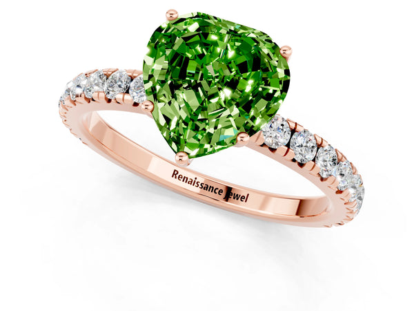 Rose gold Heart Cut Peridot Pavé Solitaire Engagement Ring with Four-Prong Setting